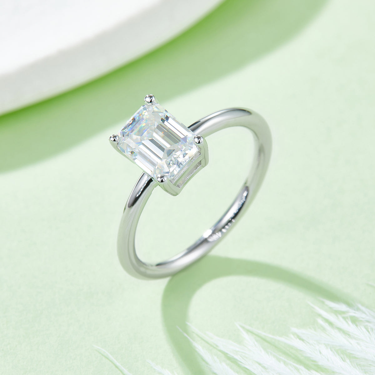2.0 CT D Color Emerald Cut Moissanite Classic Ring in White Gold Plated Sterling Silver#2
