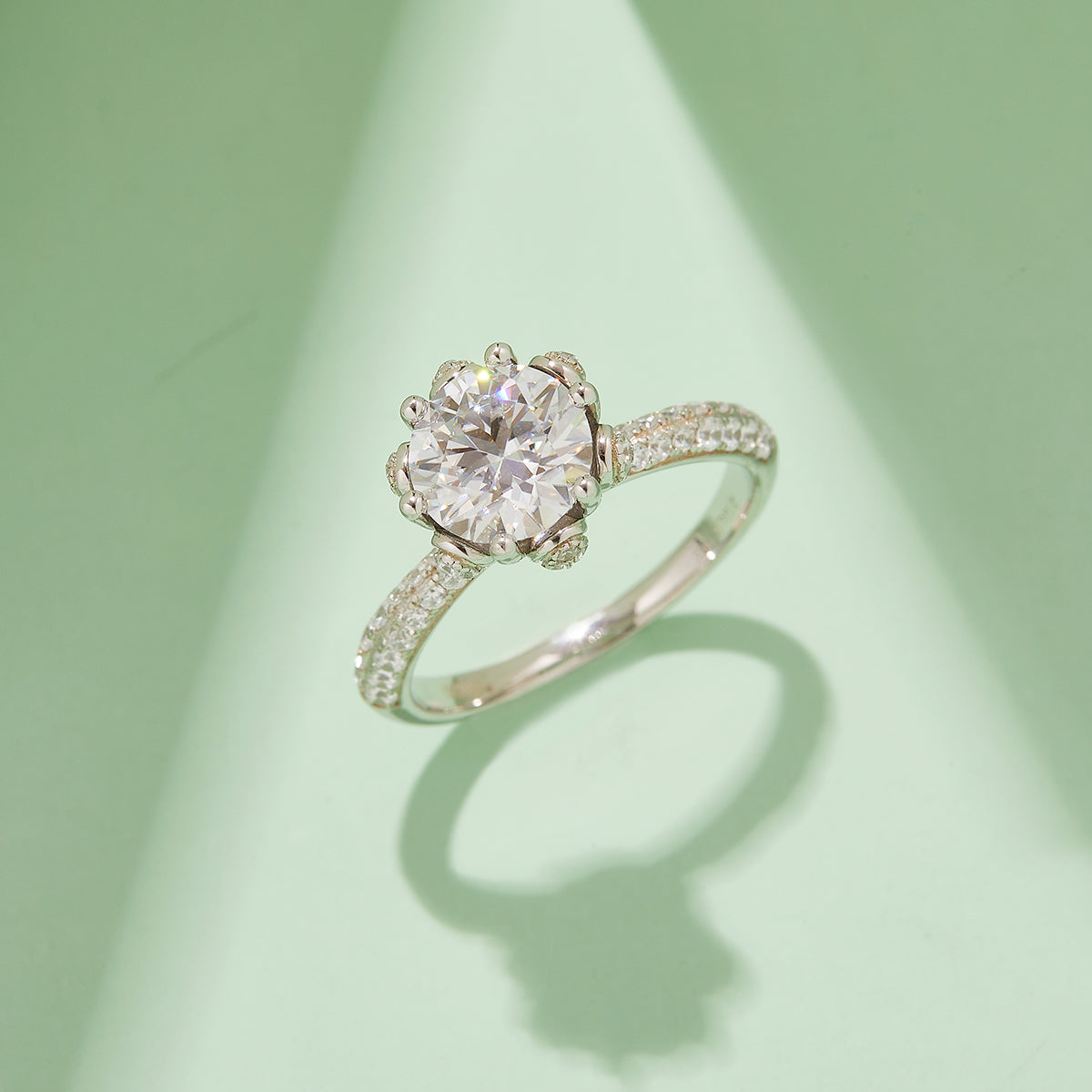 2.0 CT D Color Moissanite Flora Halo Straight Shank Custom Ring in White Gold Plated Sterling Silver#7