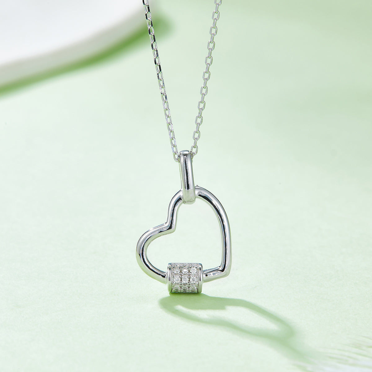 0.1 CT D Color Moissanite Melee Lock Heart Pendant in Sterling Silver#6