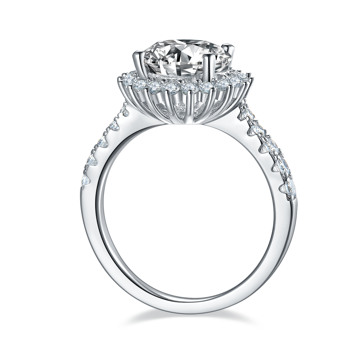 3.0 CT D Color Moissanite Sunflower Custom Ring in White Gold Plated Sterling Silver#6