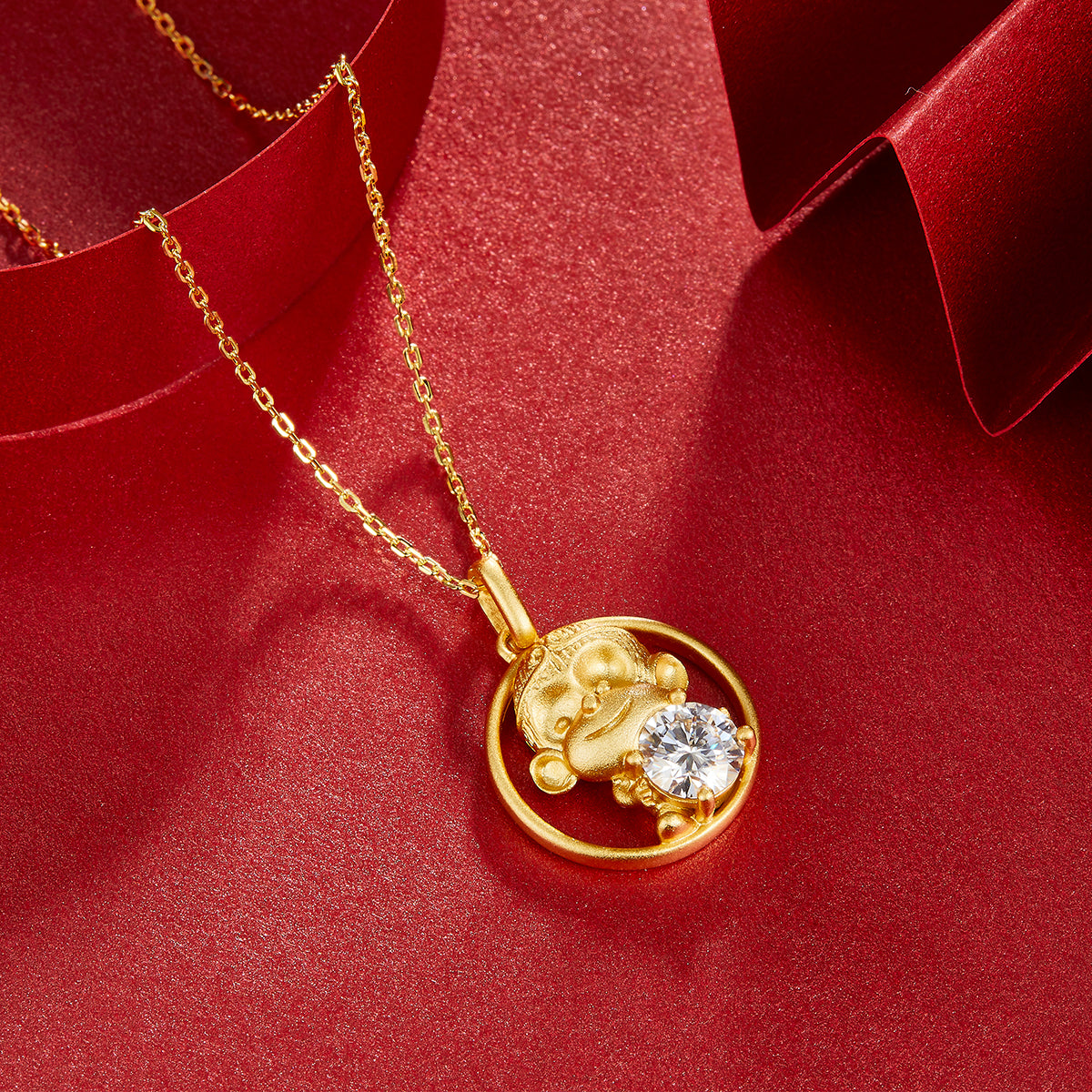 1.0 CT Moissanite Chinese Zodiac Monkey Necklace in Sterling Silver#4