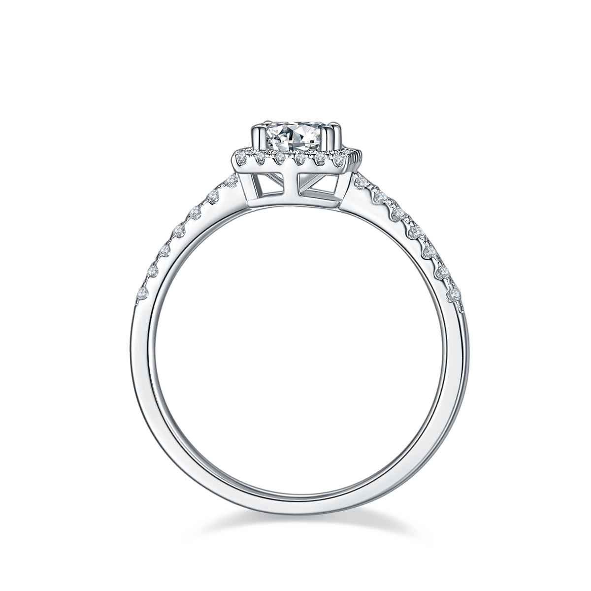 0.5 CT D Color Square Bezel Set Moissanite Halo Ring in White Gold Plated Sterling Silver#6