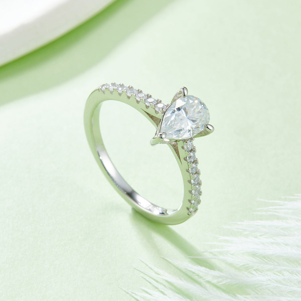 1.0 CT D Color Pear Cut Moissanite Pave Custom Ring in White Gold Plated Sterling Silver#2