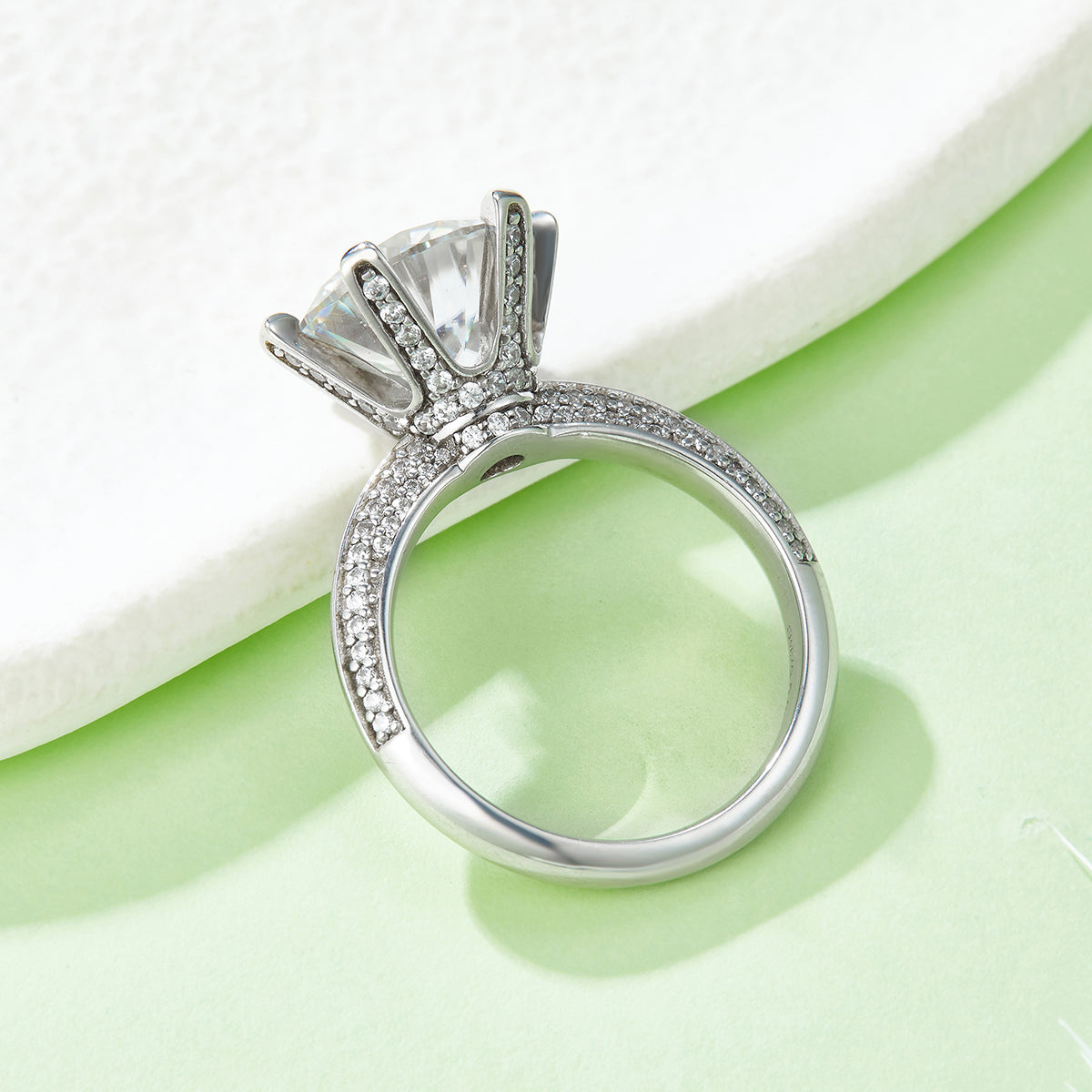 5.0 CT D Color Moissanite Majestic Custom Ring in White Gold Plated Sterling Silver#6
