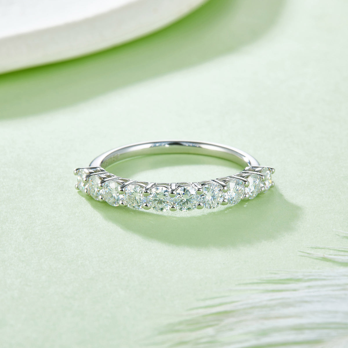 1.0 CT D Color Round Cut Moissanite Custom Eternity Band in White Gold Plated Sterling Silver#6