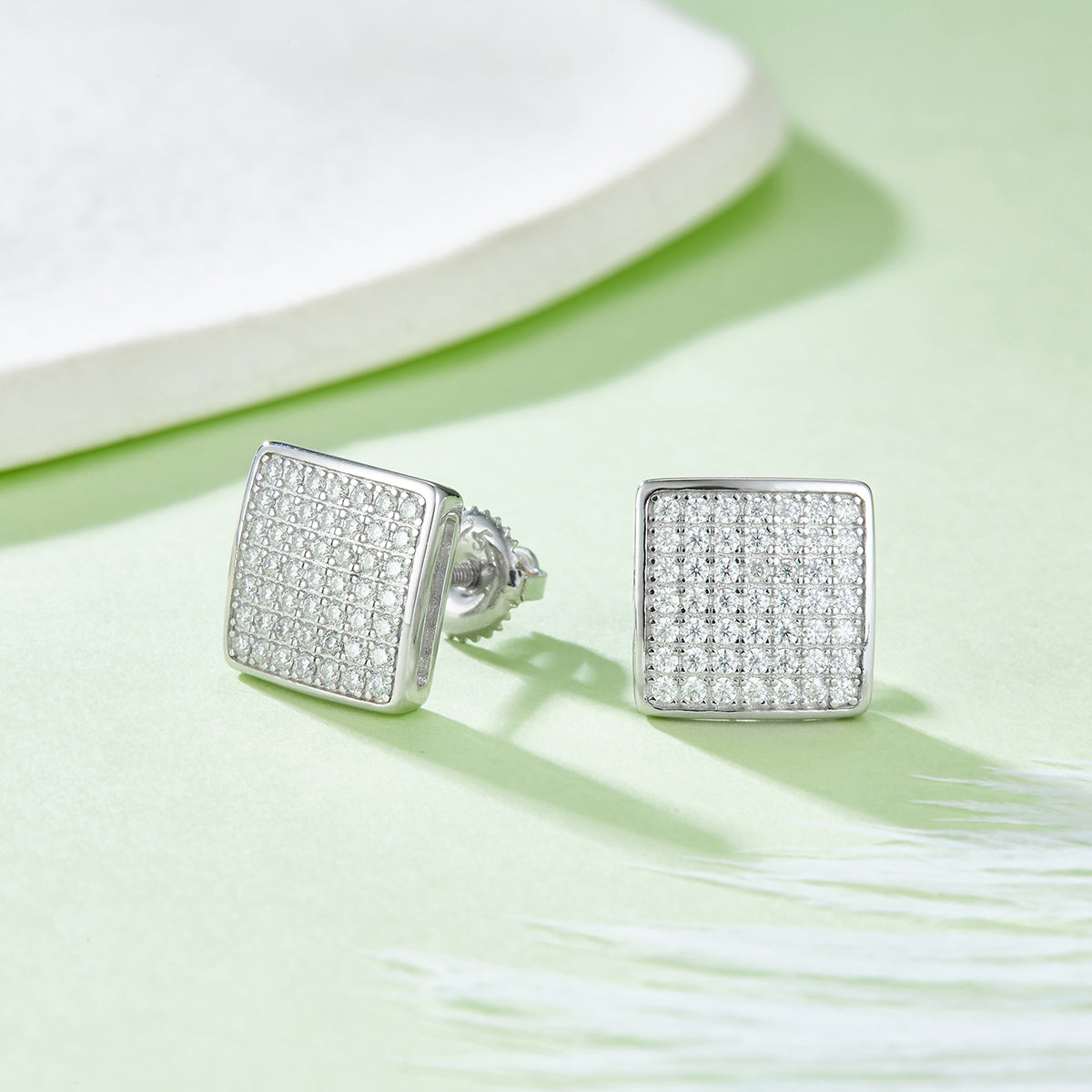 0.59 CT D Color Moissanite Melee Curved Princess Cut Screw Back Studs in Sterling Silver#3