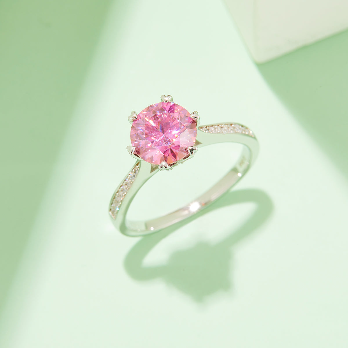 2.0 CT D Color Moissanite Spinning Fortune Custom Ring in White Gold Plated Sterling Silver#8
