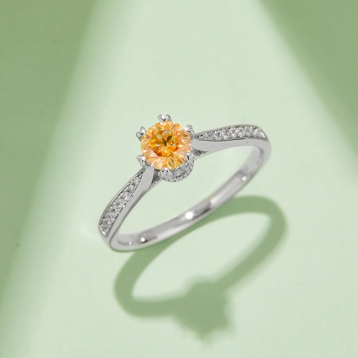 0.5 CT D Color Moissanite Pave Spinning Fortune Ring in White Gold Plated Sterling Silver#9