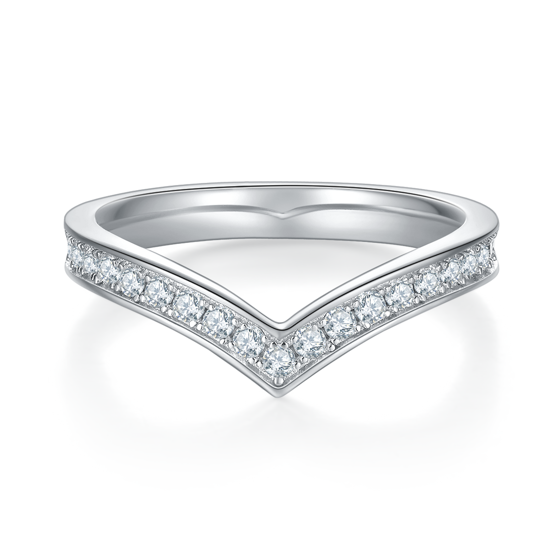 0.6 CT D Color Moissanite Melee V-Shaped Full Eternity Ring Guard in White Gold Plated Sterling Silver#3