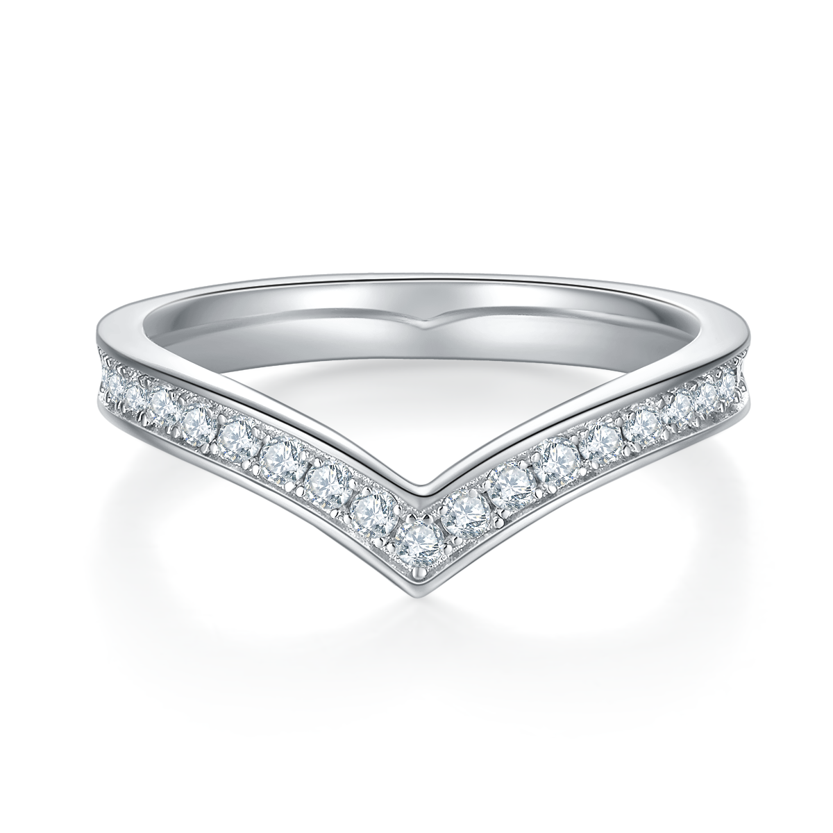 0.6 CT D Color Moissanite Melee V-Shaped Full Eternity Ring Guard in White Gold Plated Sterling Silver#3
