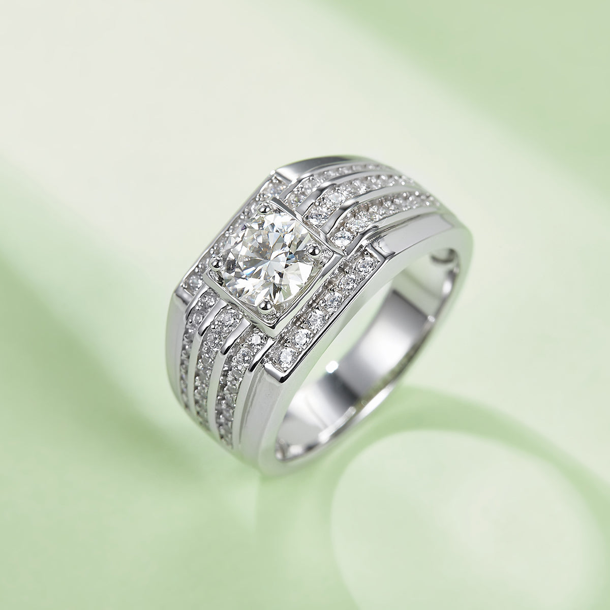 1.0 CT D Color Moissanite Modern Men's Band in White Gold Plated Sterling Silver#2
