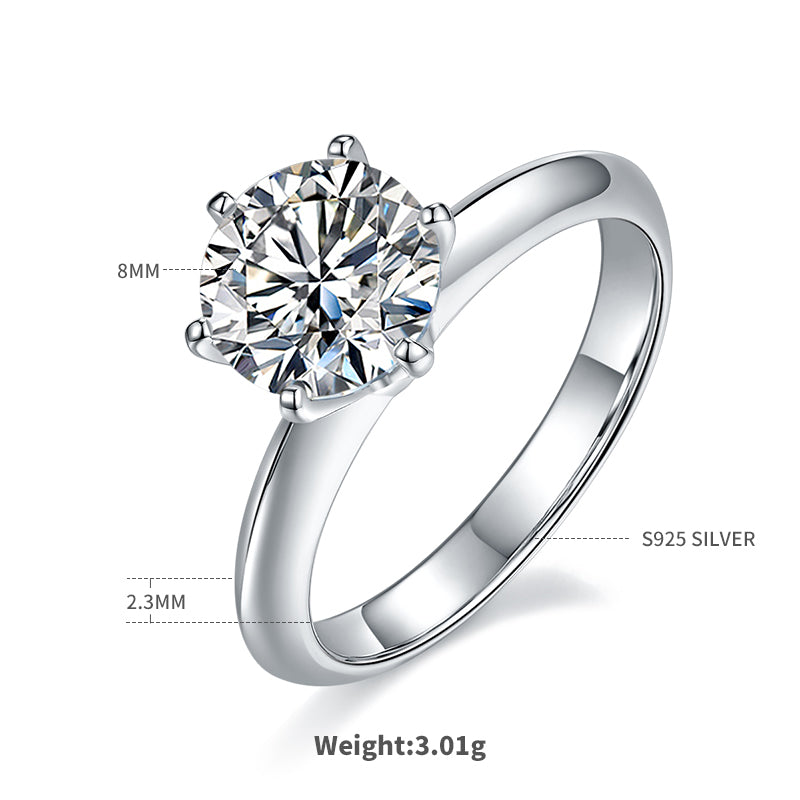 2.0 CT D Color Moissanite 6-Prong Classic Plain Shank Ring in White Gold Plated Sterling Silver#4