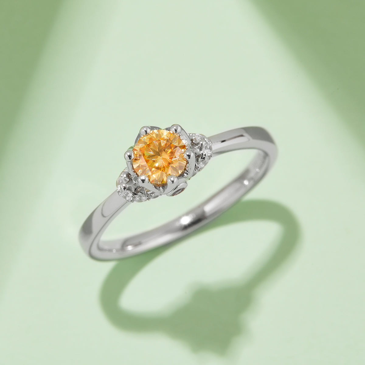 0.5 CT D Color Moissanite Crowning Straight Shank Ring in White Gold Plated Sterling Silver#9