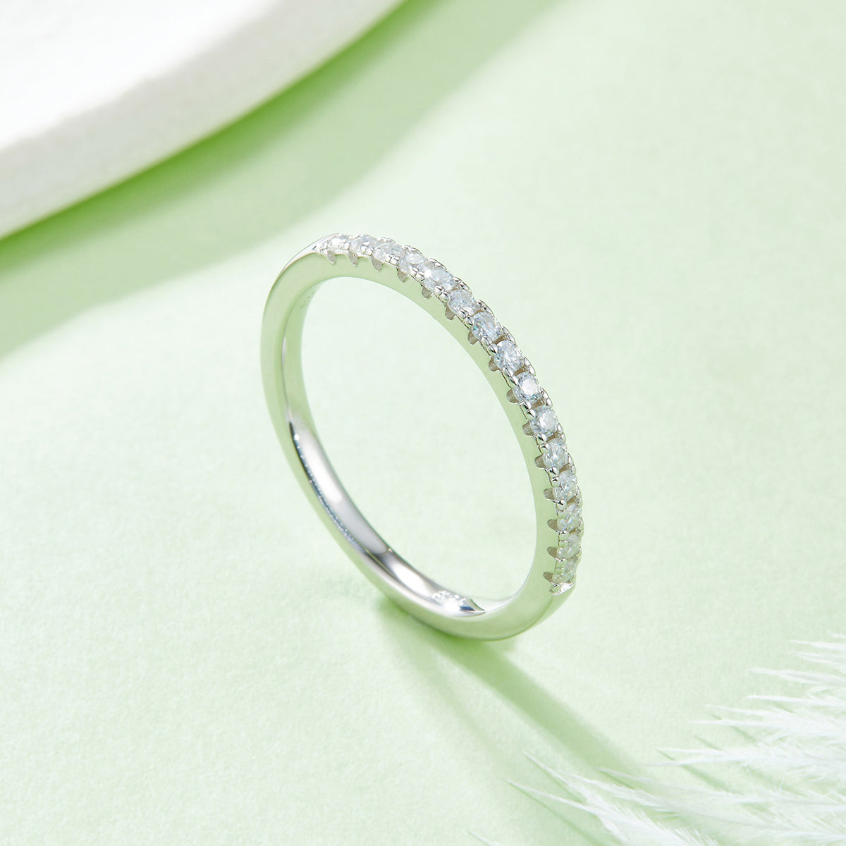 0.33 CT D Color Moissanite Melee Straight Row Ring Guard in White Gold Plated Sterling Silver#4