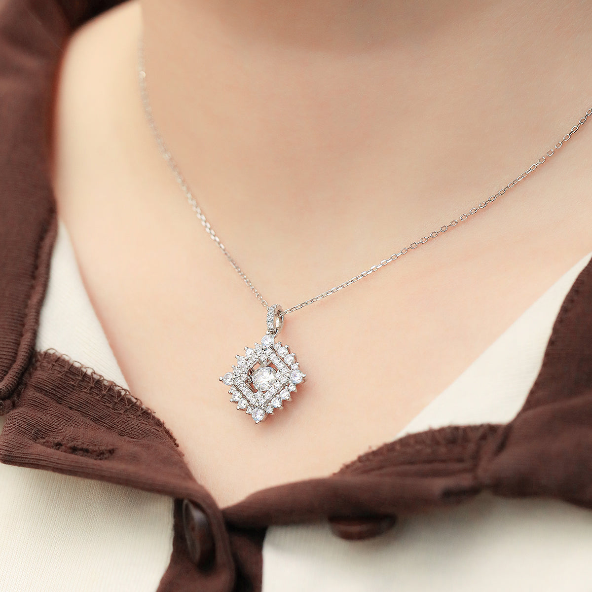 0.5 CT D Color Dancing Moissanite Sparkle Necklace in White Gold Plated Sterling Silver#6