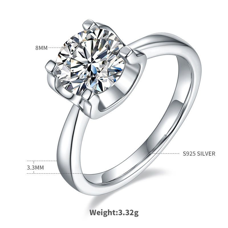 2.0 CT D Color Moissanite Peg Head Classic Ring in White Gold Plated Sterling Silver#4