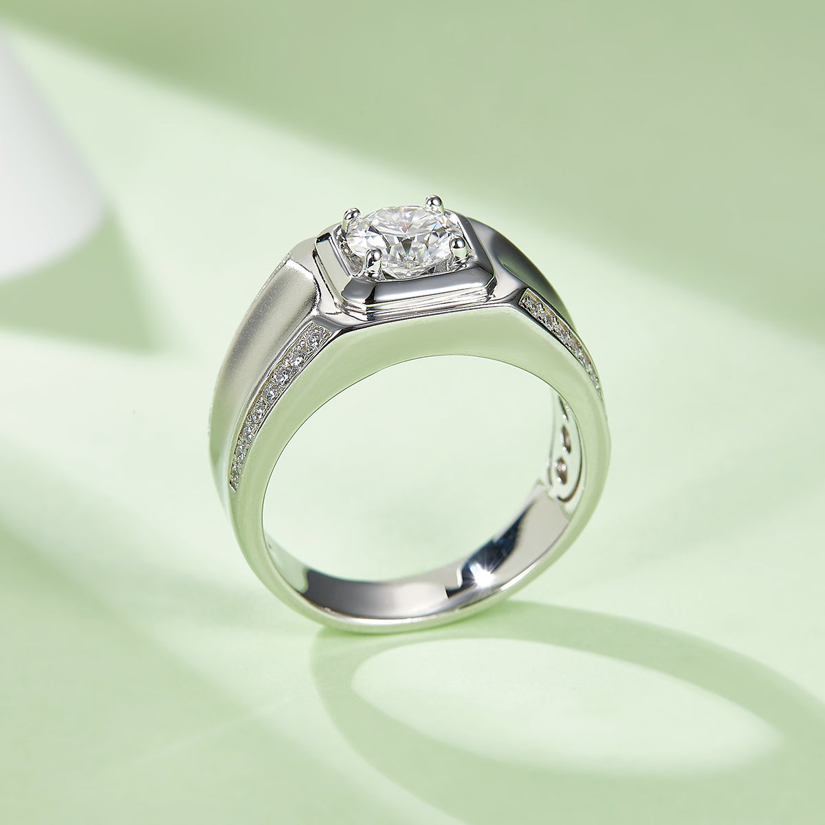 1.0 CT D Color Moissanite Mature Gentleman Men's Band in White Gold Plated Sterling Silver#3