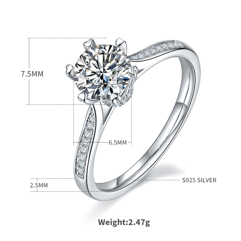 1.0 CT D Color Moissanite Pave Spinning Fortune Straight Shank Ring in White Gold Plated Sterling Silver#4
