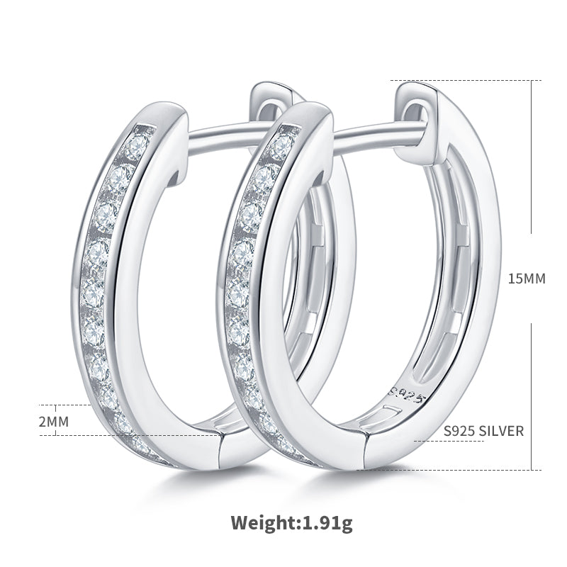 0.22 CT D Color Moissanite Melee Single Row Half Hoop Earrings in Sterling Silver#3