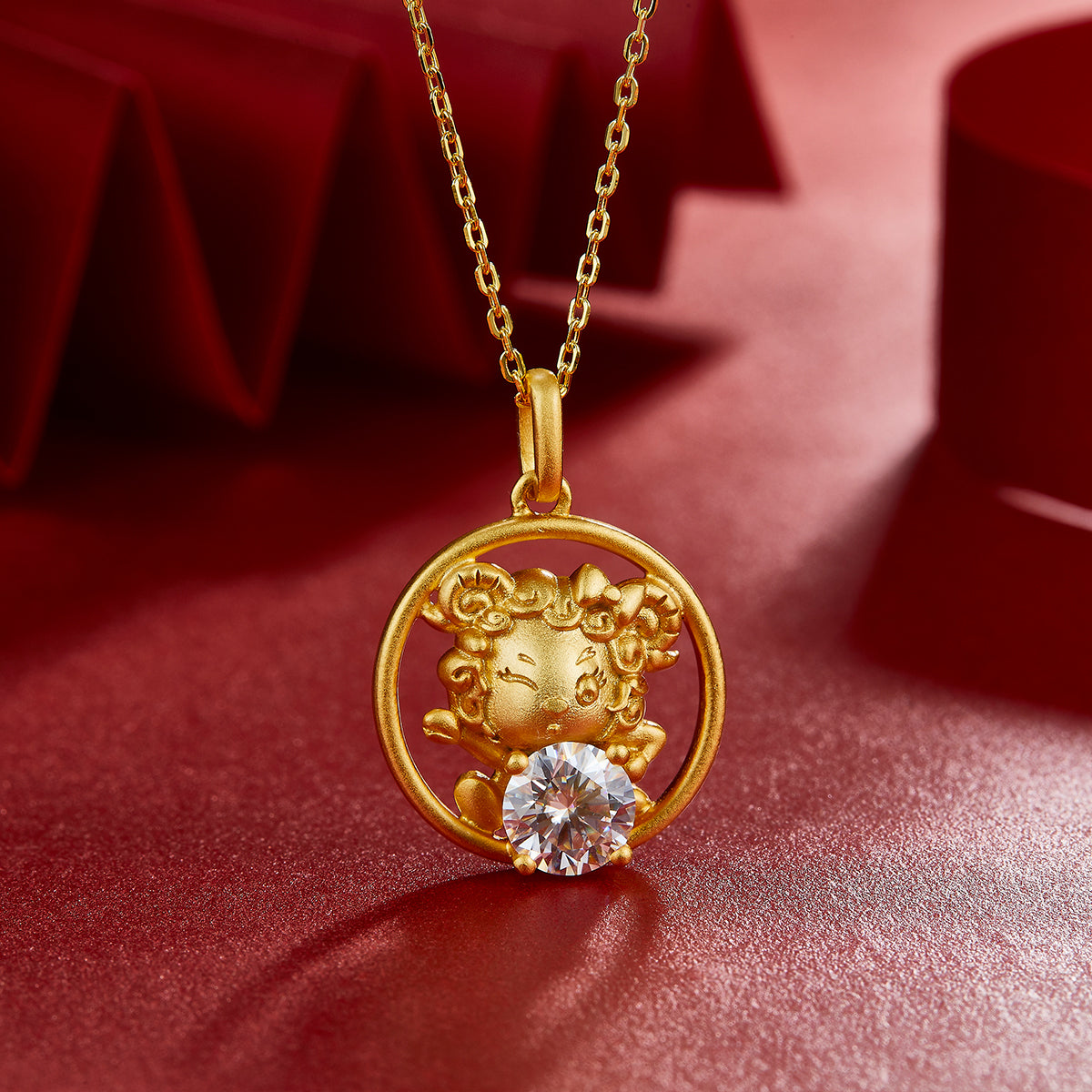 1.0 CT Moissanite Chinese Zodiac Goat Necklace in Sterling Silver#3