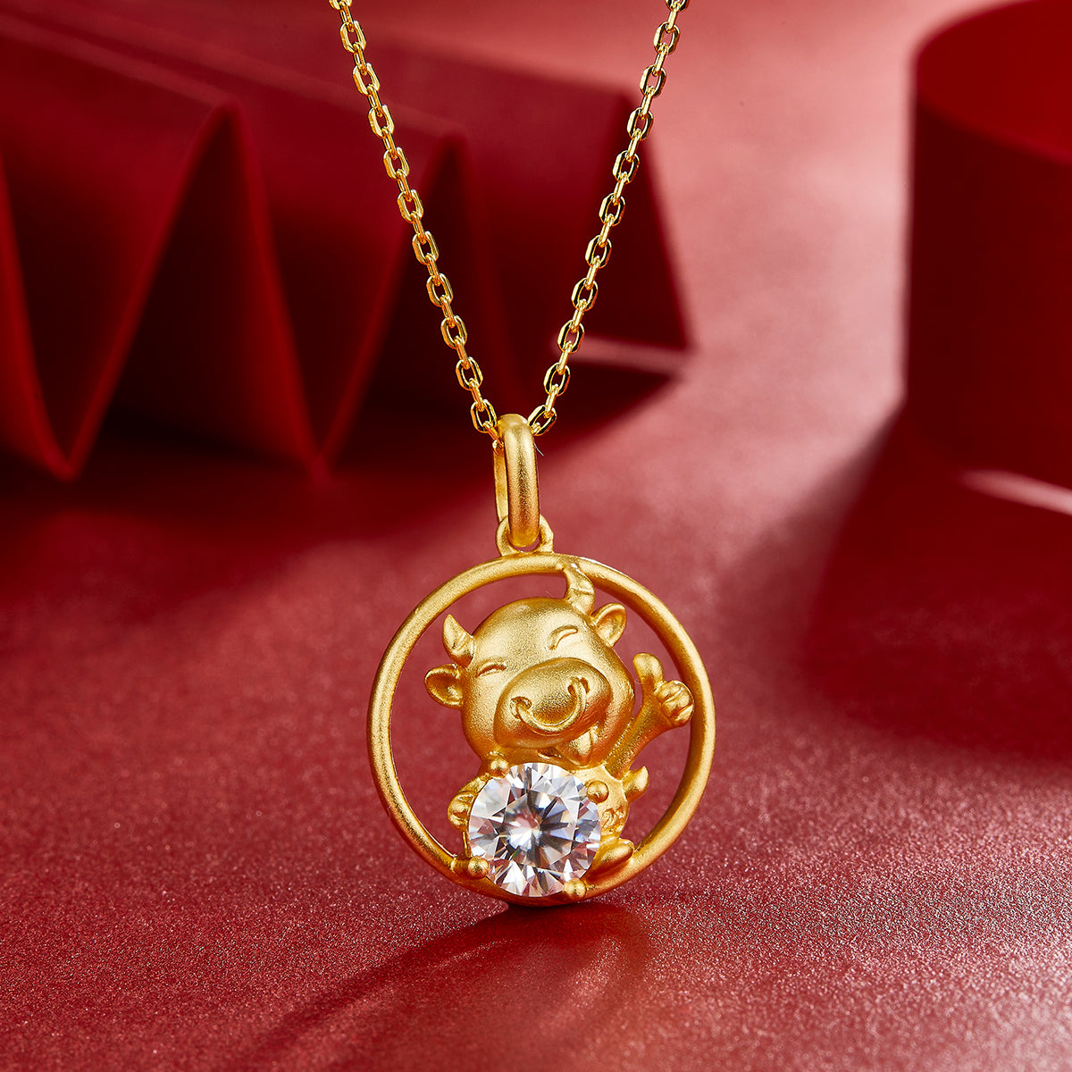 1.0 CT Moissanite Chinese Zodiac Ox Necklace in Sterling Silver#3