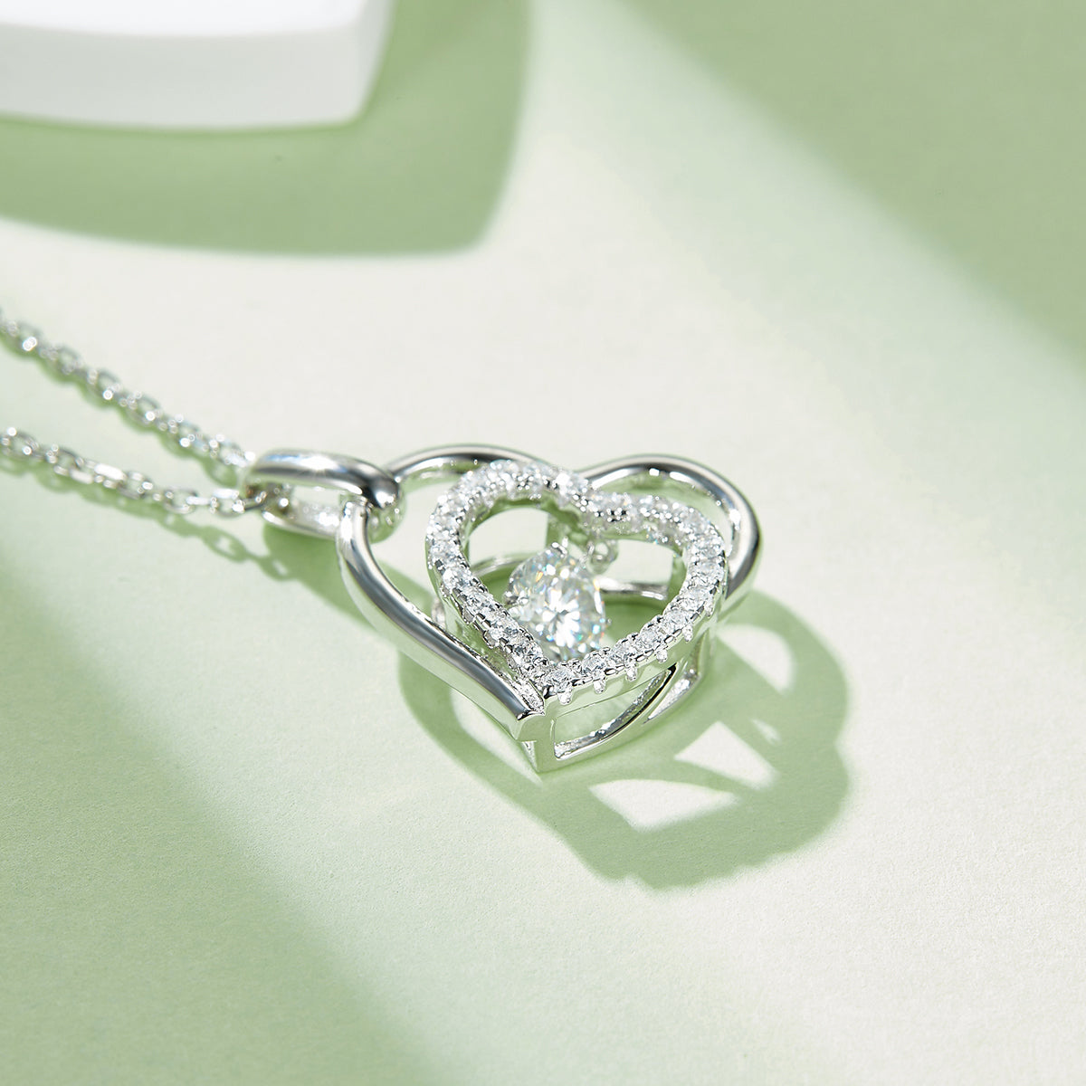 0.5 CT D Color Dancing Welcoming Heart Moissanite Necklace in White Gold Plated Sterling Silver#4