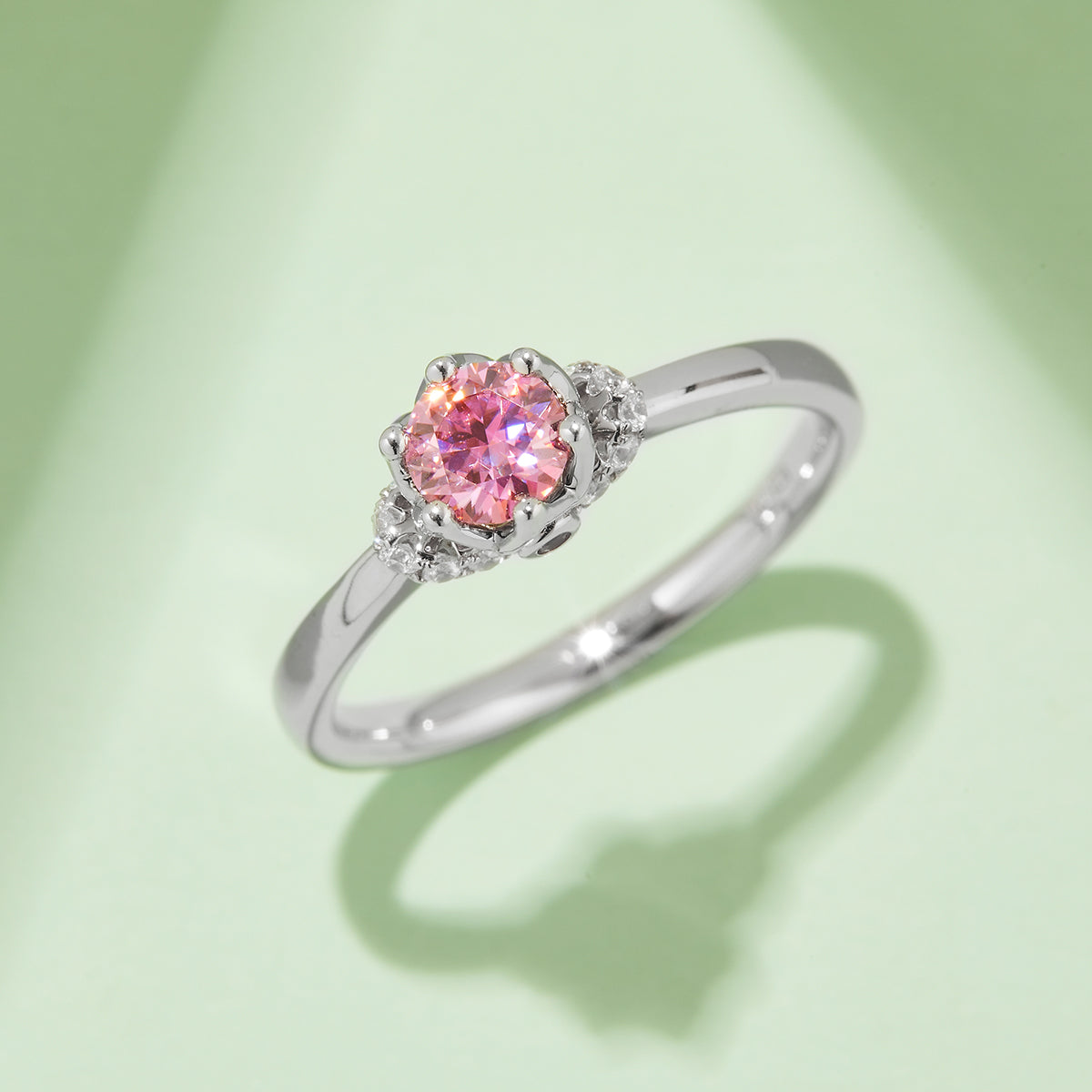 0.5 CT D Color Moissanite Crowning Straight Shank Ring in White Gold Plated Sterling Silver#8