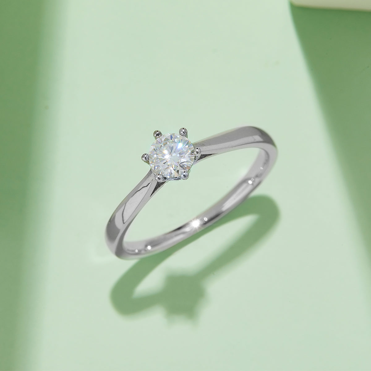 0.5 CT D Color Moissanite 6-Prong Classic Straight Shank Ring in White Gold Plated Sterling Silver#7