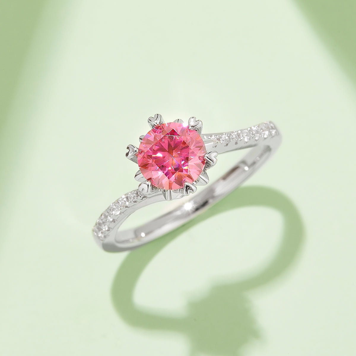 1.0 CT D Color Moissanite Pave Snowflake Twisted Shank Ring in White Gold Plated Sterling Silver#8