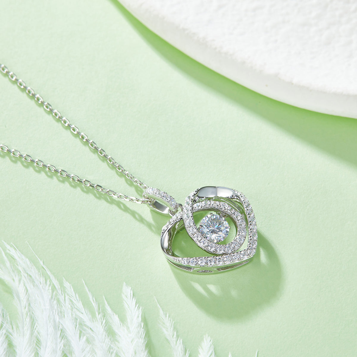0.5 CT D Color Dancing Moissanite Heartbeat Necklace in White Gold Plated Sterling Silver#4