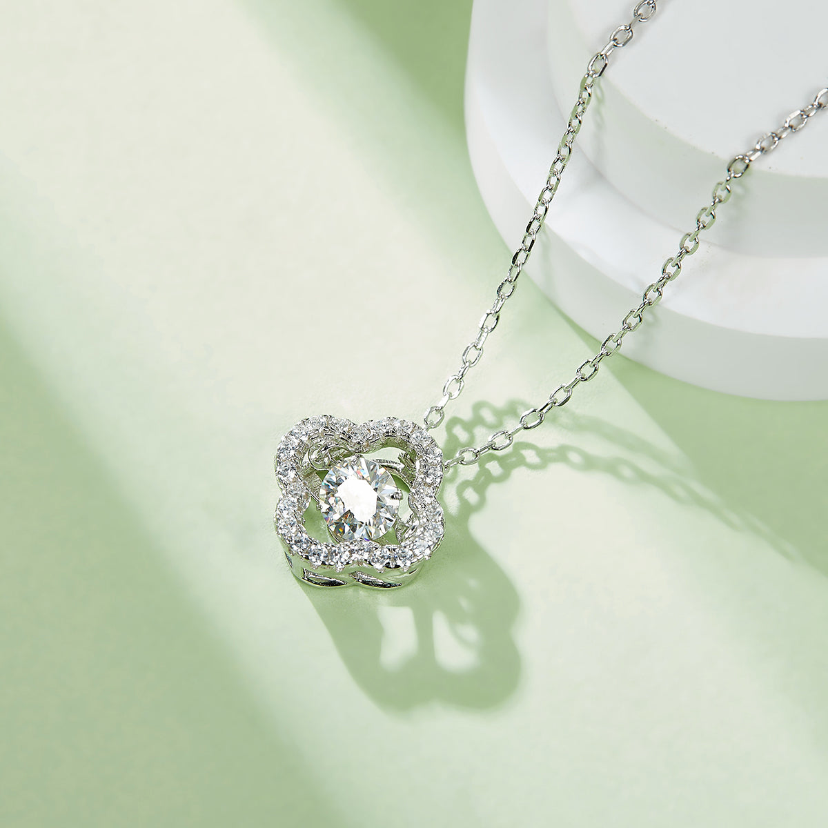 0.5 CT D Color Dancing Lucky Clover Moissanite Necklace in White Gold Plated Sterling Silver#5