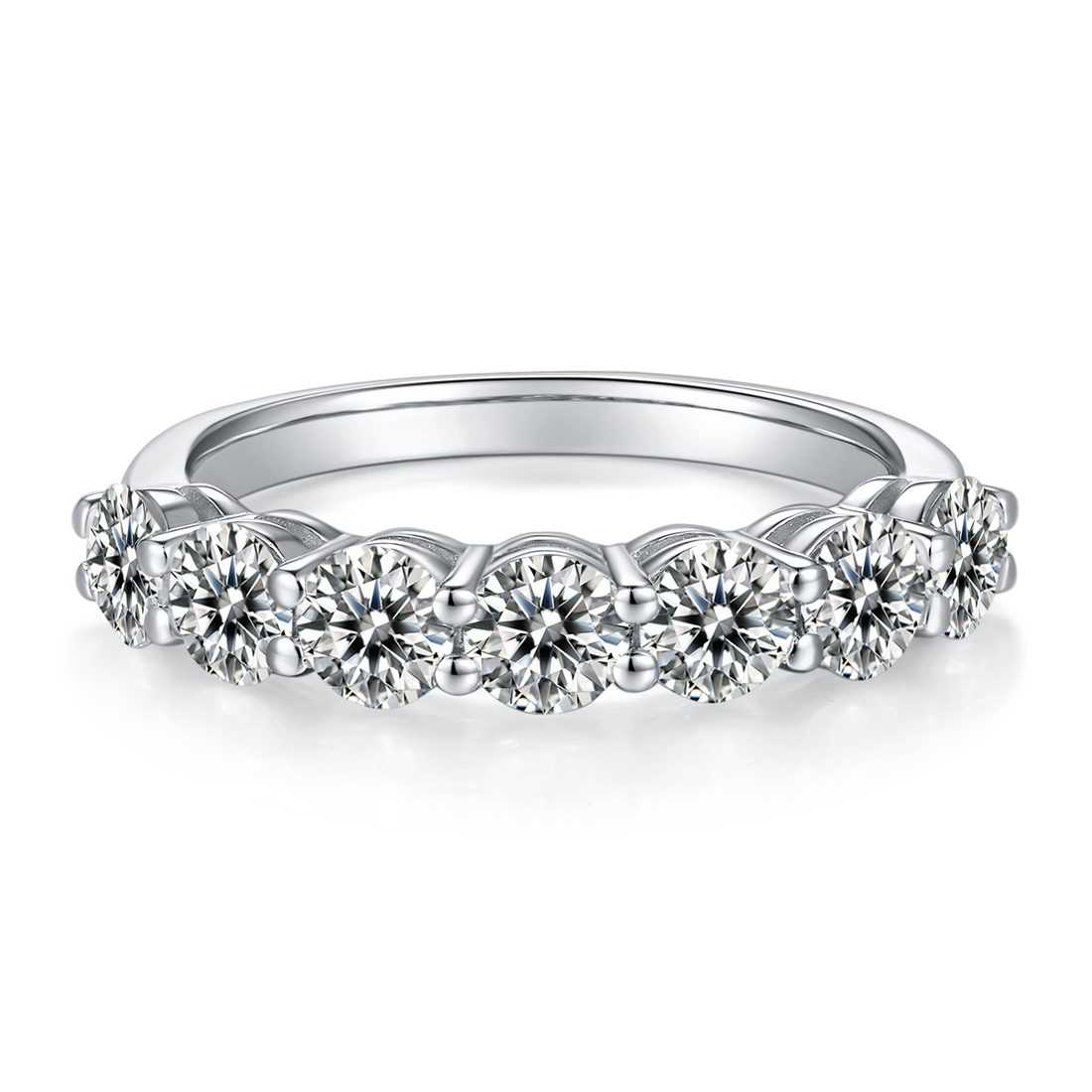 2.1 CT D Color Round Cut Moissanite Eternity Band in White Gold Plated Sterling Silver#3