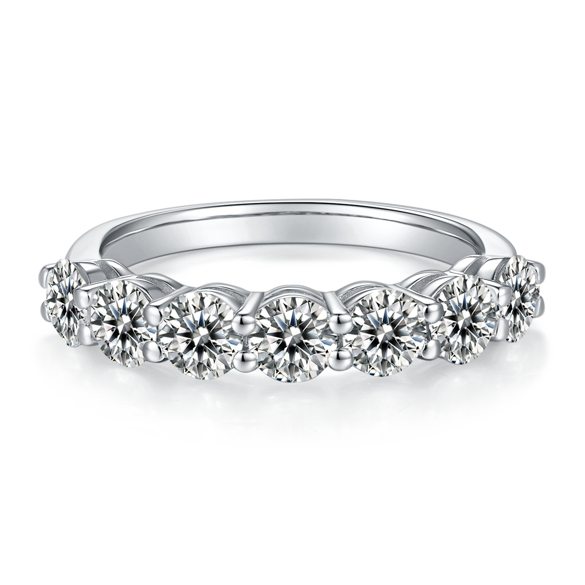 2.1 CT D Color Round Cut Moissanite Eternity Band in White Gold Plated Sterling Silver#3