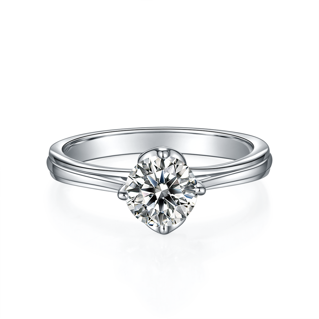 1.0 CT D Color Moissanite Lotus Straight Shank Ring in White Gold Plated Sterling Silver#5