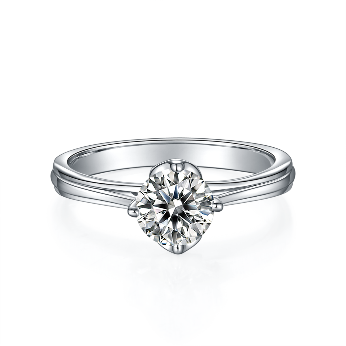 1.0 CT D Color Moissanite Lotus Straight Shank Ring in White Gold Plated Sterling Silver#5