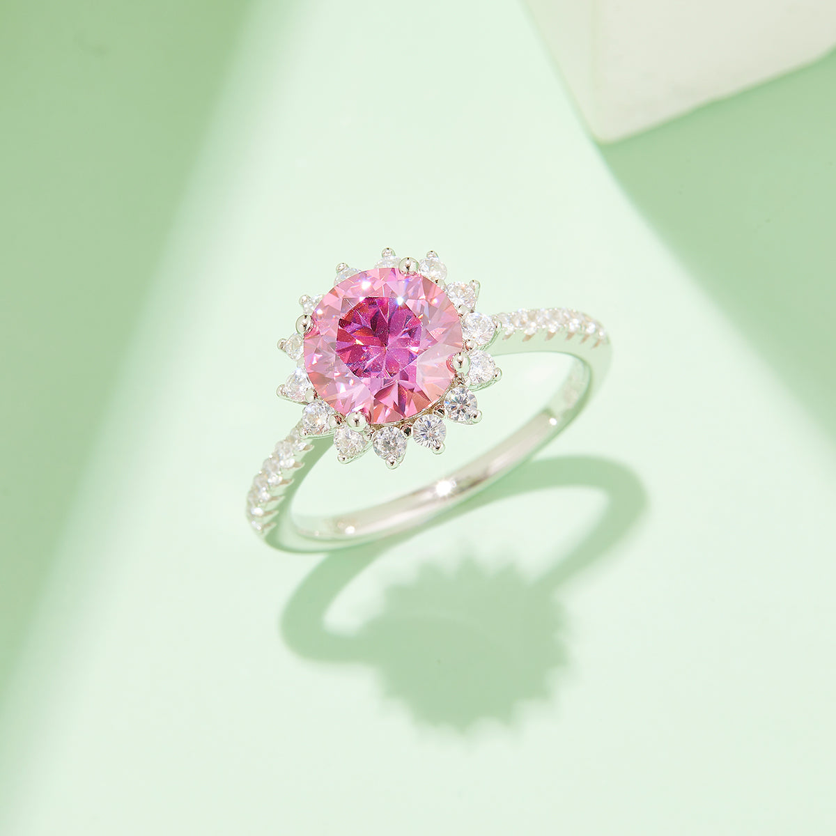 1.5 CT D Color Moissanite Sunflower Custom Ring in White Gold Plated Sterling Silver#8