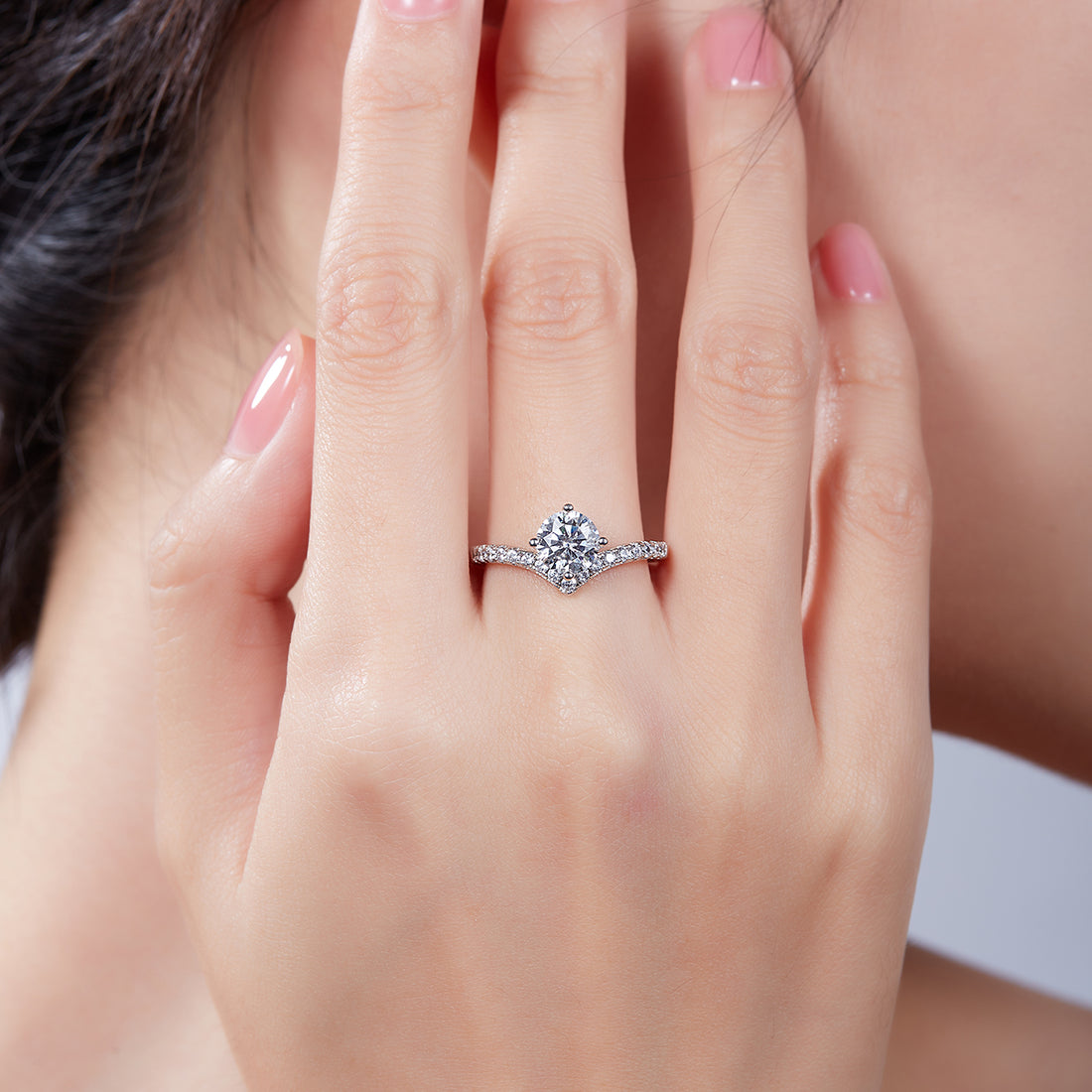 1.0 CT D Color Moissanite V-Shaped Eternity Band in White Gold Plated Sterling Silver#2