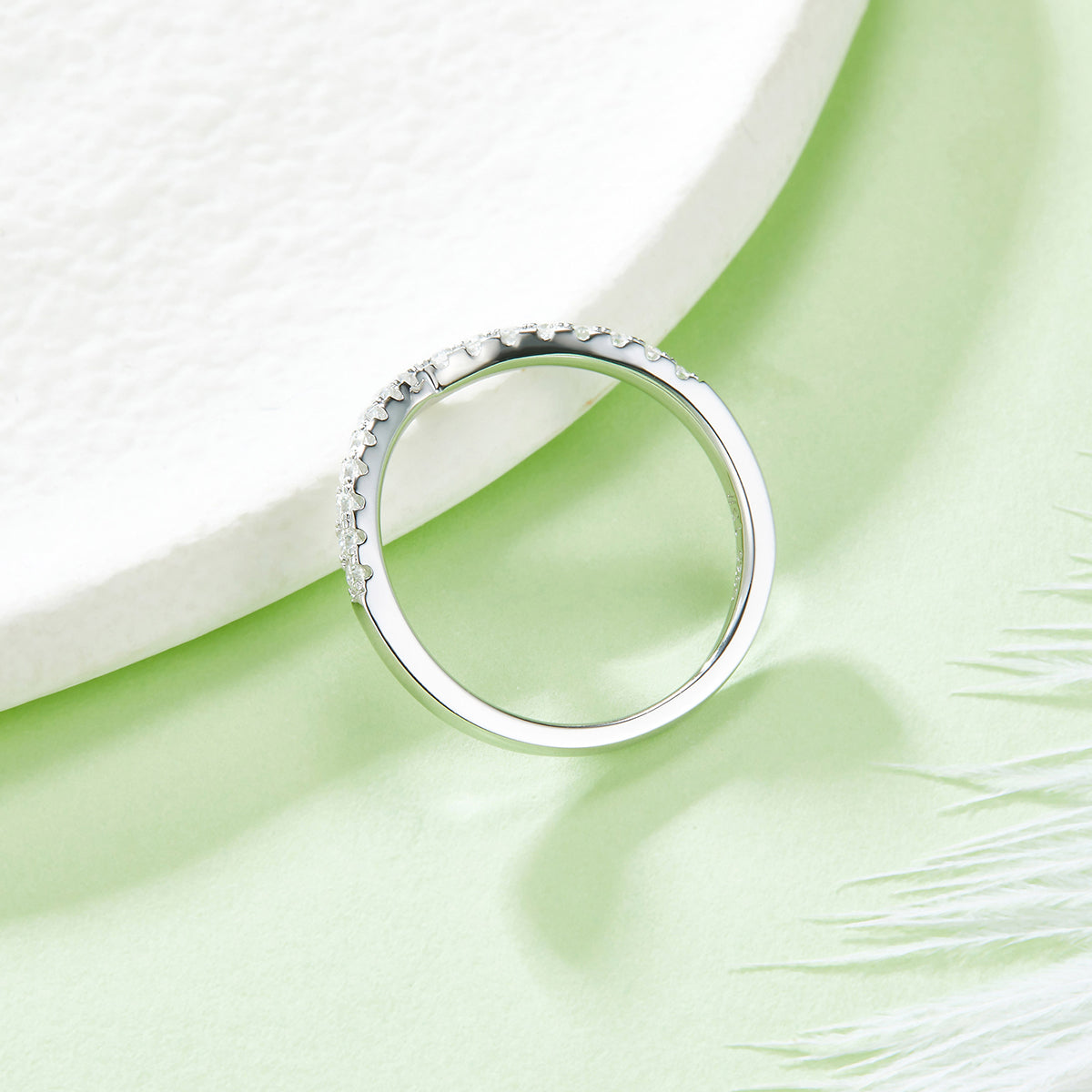 0.33 CT D Color Moissanite Melee V-Shaped Ring Guard in White Gold Plated Sterling Silver#5