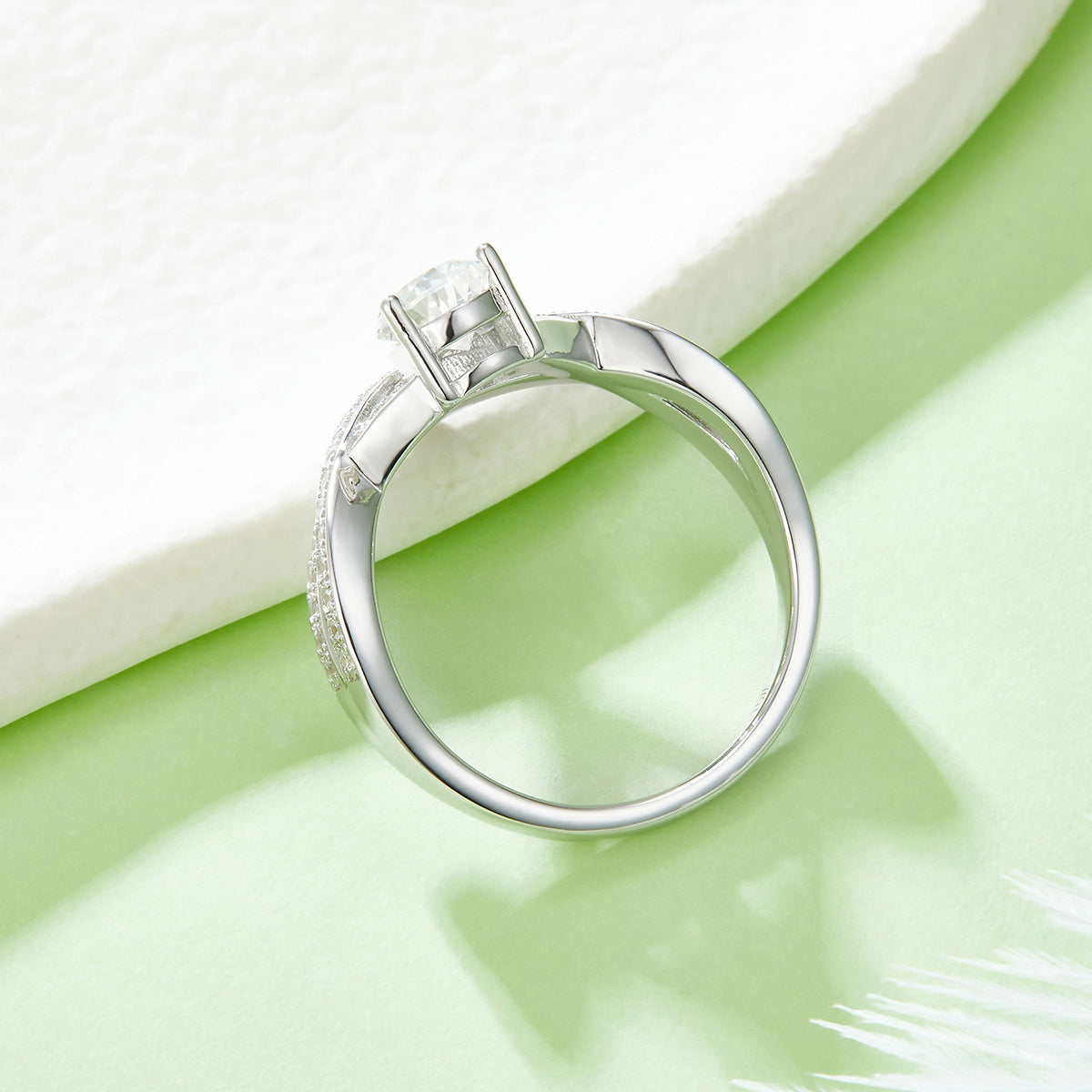 1.0 CT D Color Colored Moissanite V-Shaped Lock of Love Pear Ring in White Gold Plated Sterling Silver#7