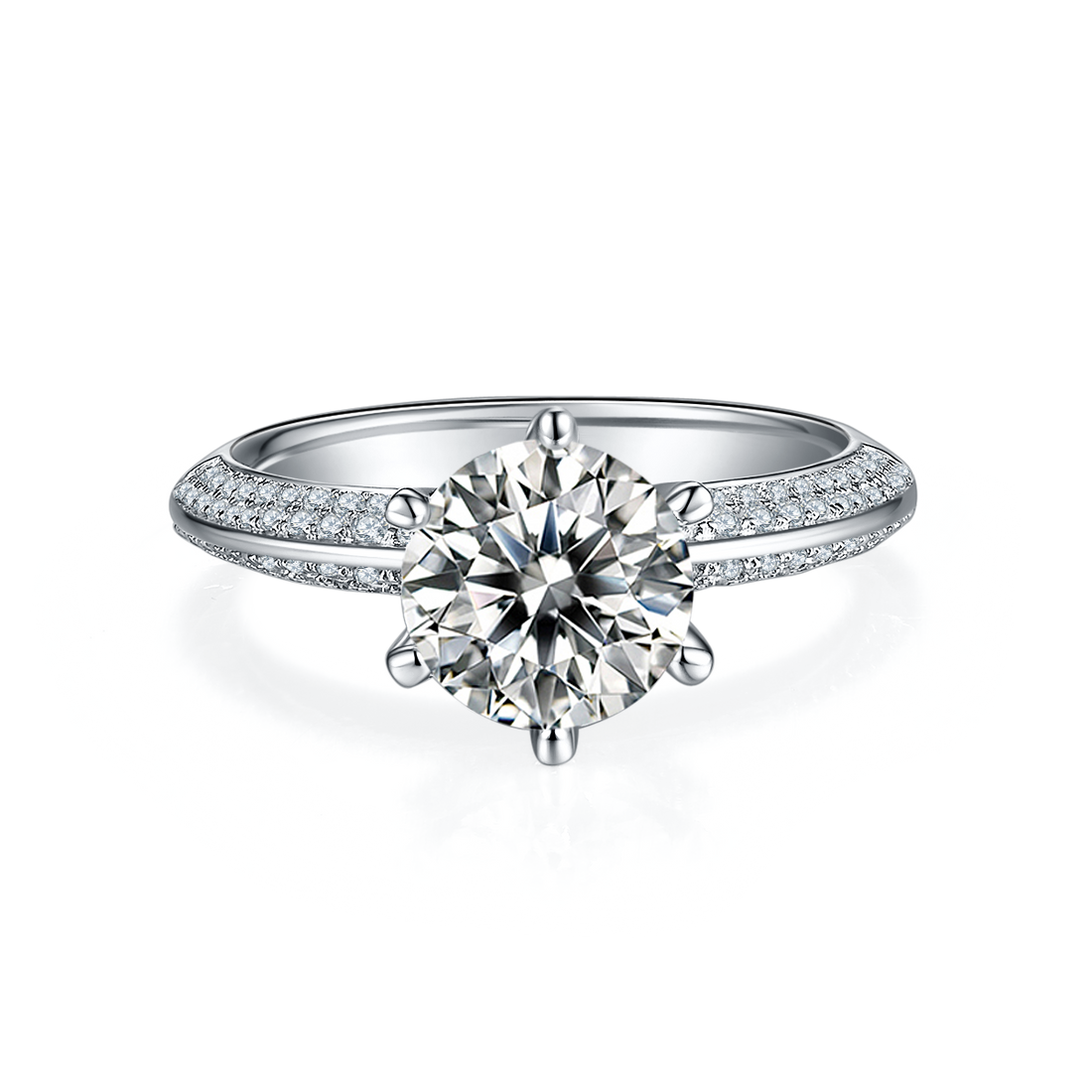 2.0 CT D Color Moissanite Majestic Ring in White Gold Plated Sterling Silver#5