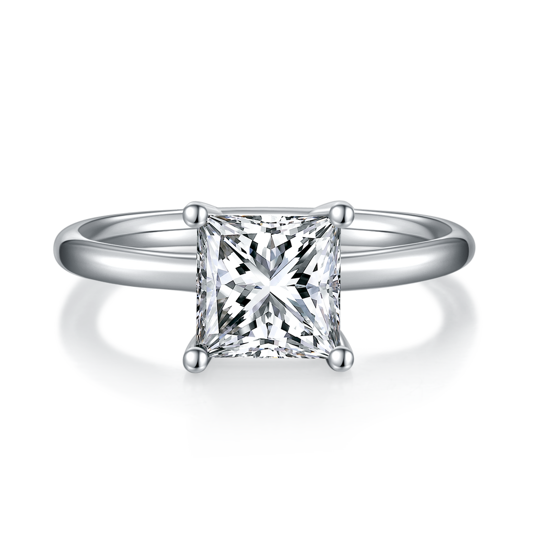 2.0 CT D Color Princess Cut Moissanite Classic Ring in White Gold Plated Sterling Silver#5