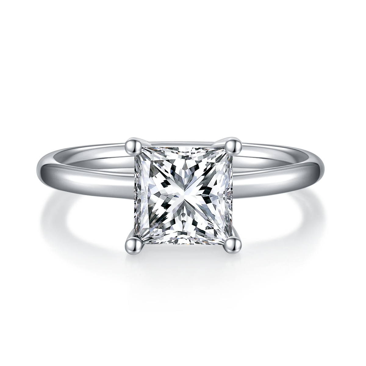 2.0 CT D Color Princess Cut Moissanite Classic Ring in White Gold Plated Sterling Silver#5