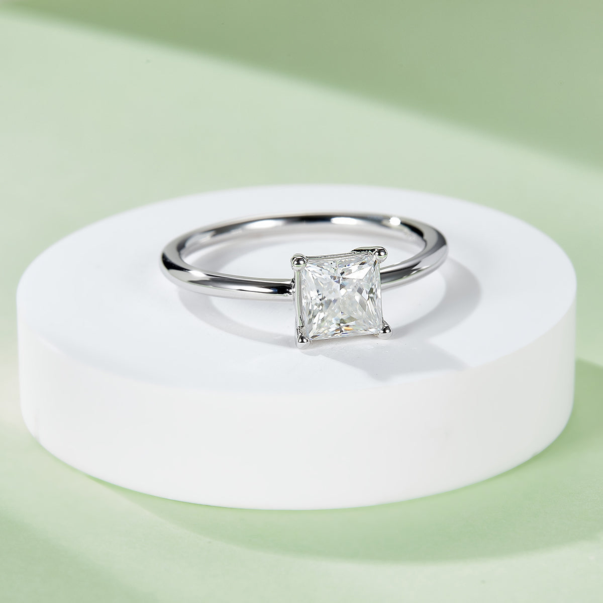 1.0 CT D Color Princess Cut Moissanite Classic Ring in White Gold Plated Sterling Silver#4