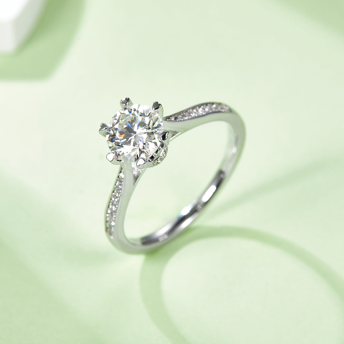 1.0 CT D Color Moissanite Pave Spinning Fortune Straight Shank Ring in White Gold Plated Sterling Silver#7