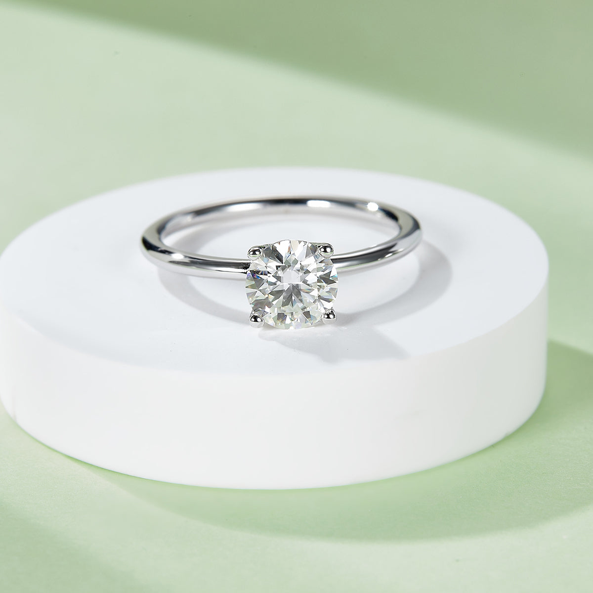 1.0 CT D Color Round Cut Moissanite Classic Ring in White Gold Plated Sterling Silver#6