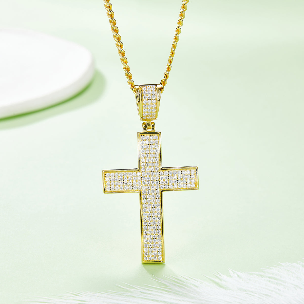 D Color Moissanite Melee Classic Halo Cross Pendant in Sterling Silver#6