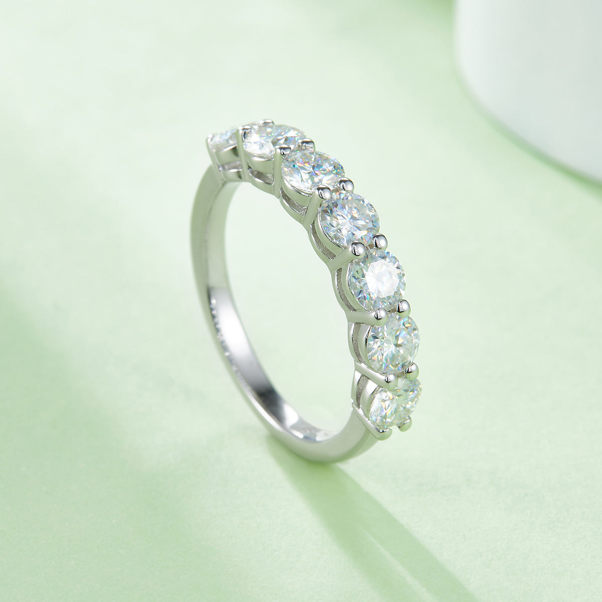 2.1 CT D Color Round Cut Moissanite Eternity Band in White Gold Plated Sterling Silver#4