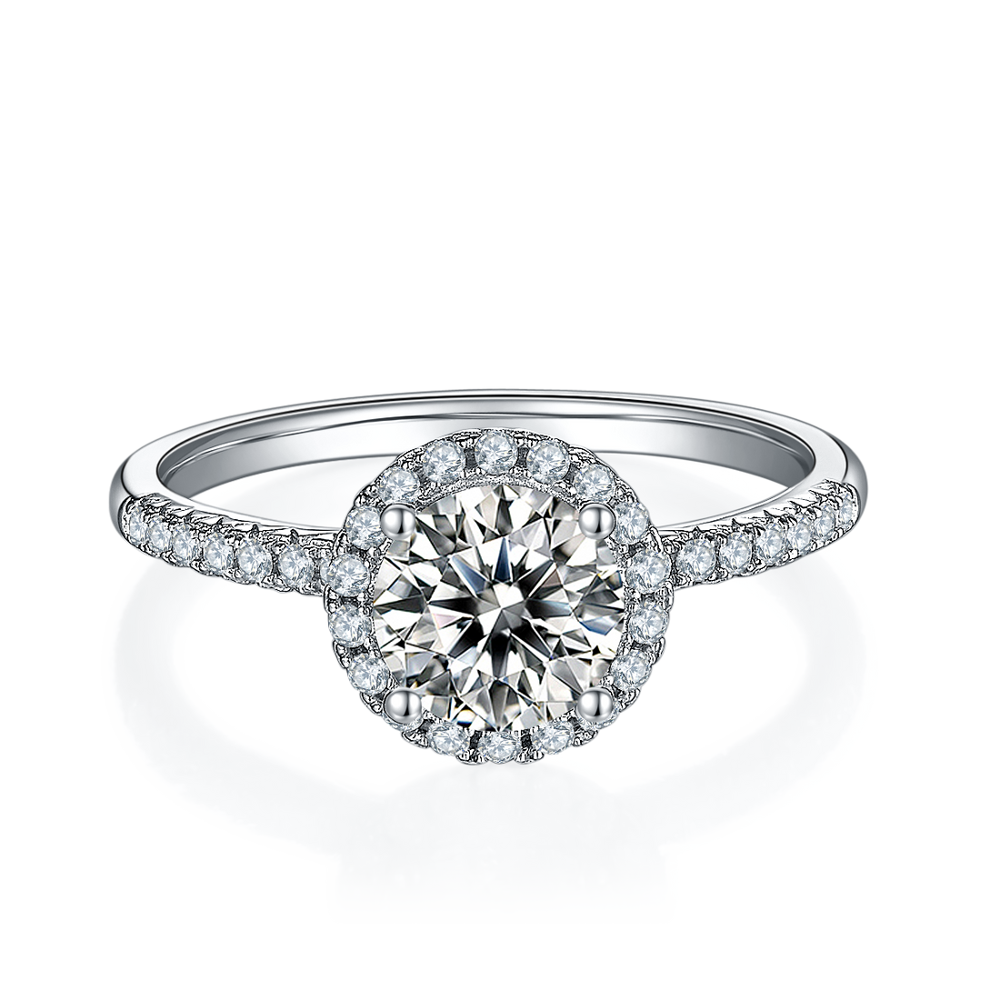 1.0 CT D Color Bezel Set Moissanite Classic Ring in White Gold Plated Sterling Silver#5