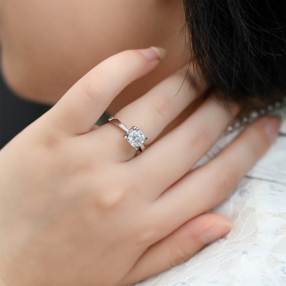 1.5 CT D Color Moissanite Peg Head Classic Ring in White Gold Plated Sterling Silver#5