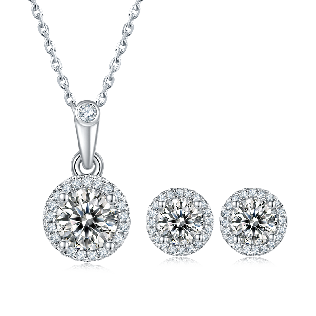 Round Cut Moissanite Dainty Pendant & Stud Earrings Set in White Gold Plated Sterling Silver#4